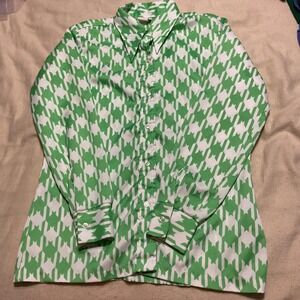 70sVintage Shapely Shirt Juniors 13/14 Green Geometric Permanent Press Button Up